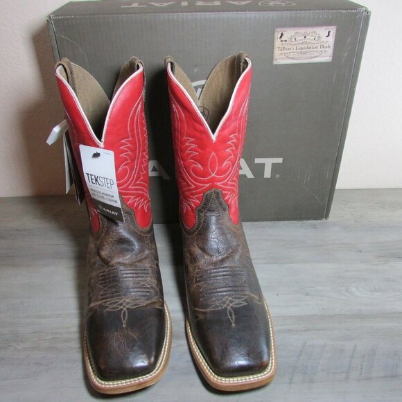 Ariat Men's 14 Wide Square Toe 11" Circuit Paxton Boots Chestnut Brown/Fire Red - Picture 2 of 4